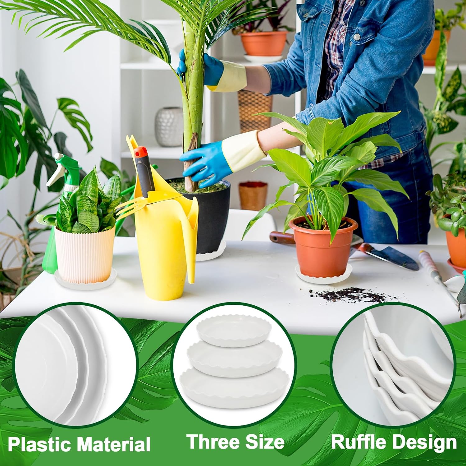 12 packs wave plant saucer - plastic flower pot drip trays/durable heavy duty white planter water tray for indoor and outdoor garden (6/8/10 inch) - view 5