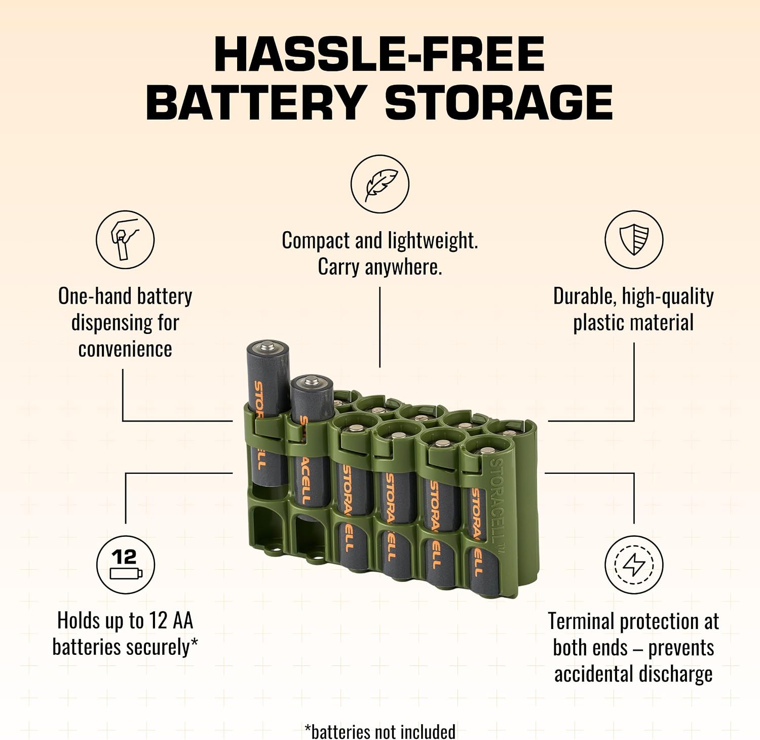 AA Battery Storage Caddy, Military Green, Holds 12 Batteries (Not included) - view 4