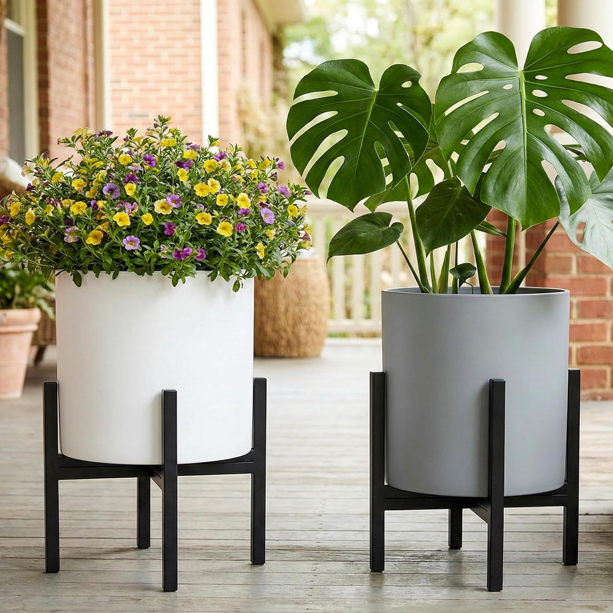Mid Century Plant Stand Indoor Outdoor (EXCLUDING 12" Plant Pot), Hold Up to 12 Inch Planter, Metal Planter Stand, Potted Plant Holder, Black - Fits Snake Plant - Upgraded Design. - view 4
