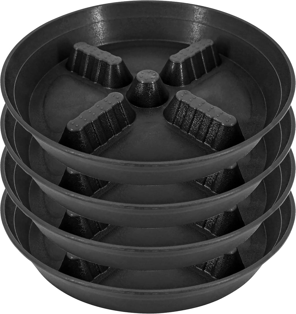 4 pack plant saucer 8 inch, 10 12 14 17 inch, plant stand plastic plant saucers for indoors outdoor, heavy duty flower planter drip trays for pots, pot saucers for plants, grow bags saucers