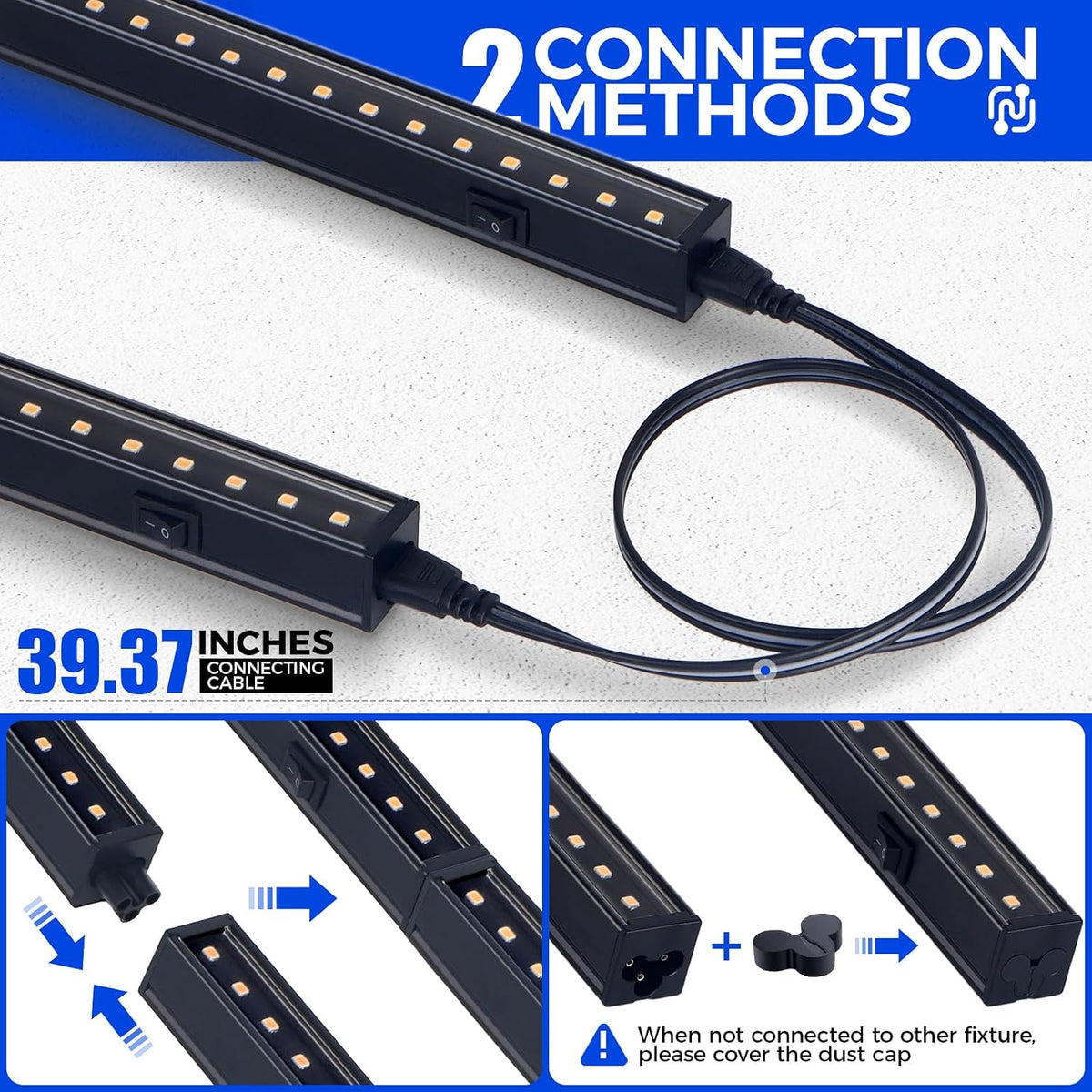 T5 LED Grow Lights, 2FT Yellow, Black Cover, Linkable, 2 Packs | Full Spectrum, Grow Light Strip for Indoor Plants, Plant Growing Lamp with Magnetic Bar, Separate Switch, 20W (2 x 10W) - view 8