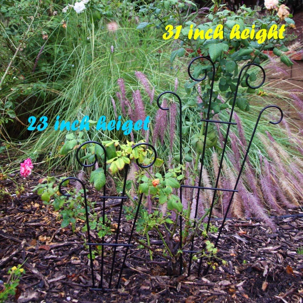 2 pack 31 inch black coated wave pot metal trellis stakes for climbing plants patio plant support for outdoor, rose, vegetable flower, backyard - view 8