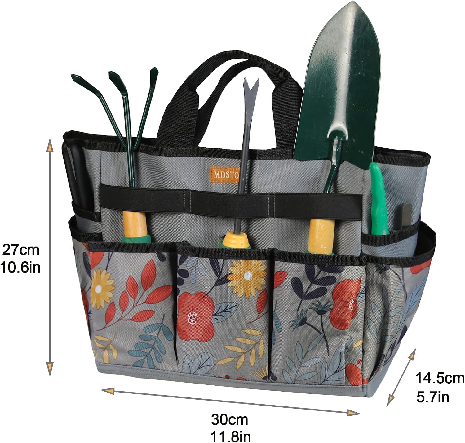 Garden Tool Bag, Garden Tool Kit Holder Home Organizer Storage Carrier, Oxford Garden Hand Tool Storage Tote Organizer with Handle and 8 Roomy Pockets, Floral Gardening Gift, Tools Not Included - view 2