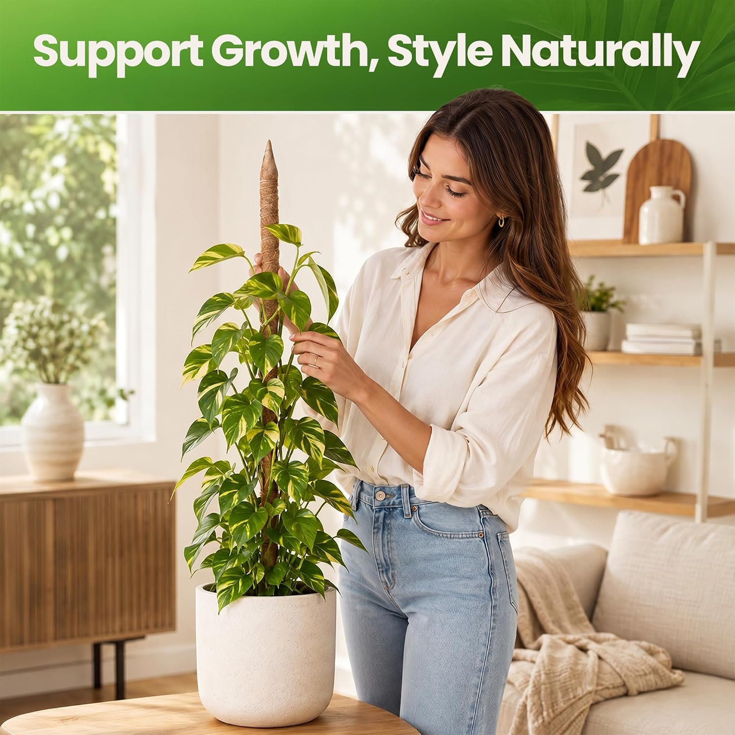 2 pack 28'' bendable moss pole plant support for climbing indoor plants - stakes for potted climbers - tall sticks indoor trellis for houseplants - accessories for moss pole - view 8