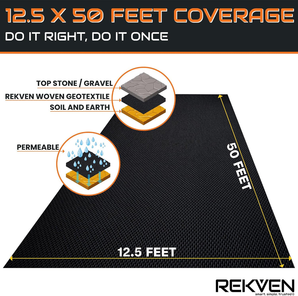 Woven Geotextile Driveway Fabric, Under Gravel, Weed Barrier, 12.5 x 50 ft | Heavy Duty Extra Wide Underlayment, Road Base Stabilization, Black Landscape Ground Cover, Garden Patio Walkway, 50 Stakes - view 5