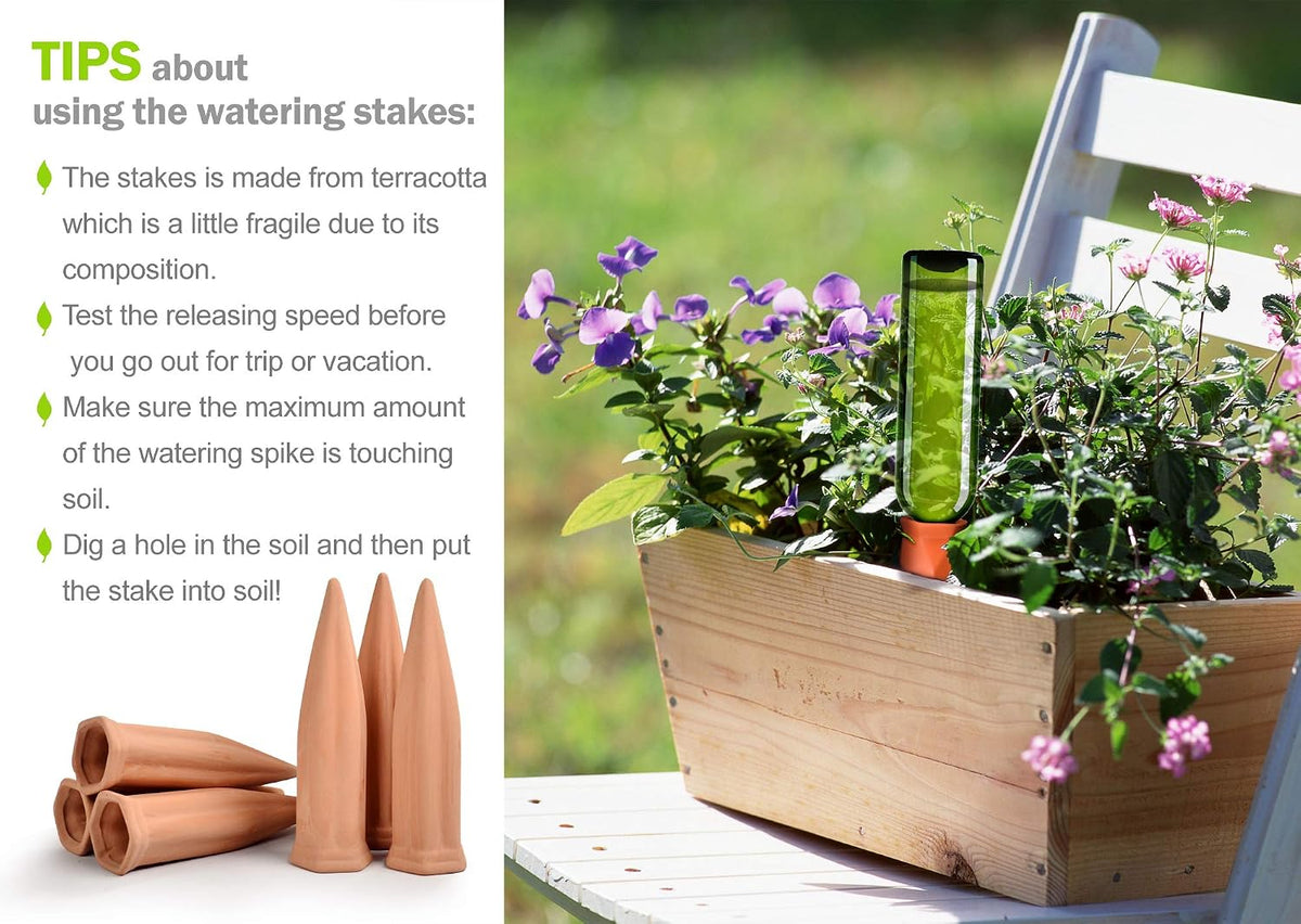 Ceramic Plant Waterer Set of 6 Pack Terracotta Self Watering Spikes,Wine Bottle Plant Watering Devices for Vacation (6Pack) - view 5