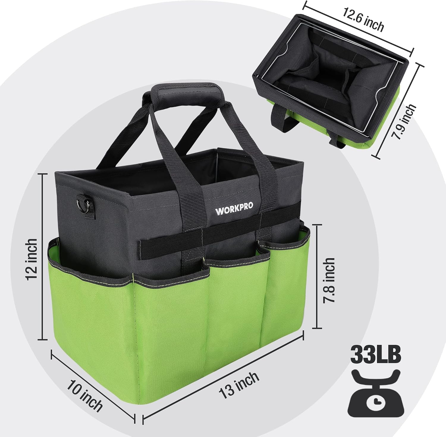Garden Tool Bag, 10 Pockets and Shoulder Strap, Green | Heavy Duty Gardening Organizer Tote Bag, Standable Garden Tool Organizer (Tools not Included) - view 2