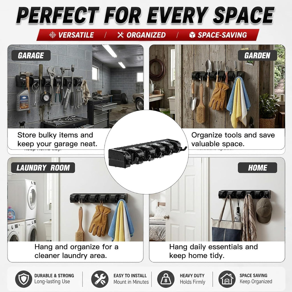 Broom Hanger Wall Mount Broom and Mop Organizer Wall Hanging Garden Tool Organizers Rack Garage Laundry Room Organizations and Storage with Hooks Heavy Duty - view 5