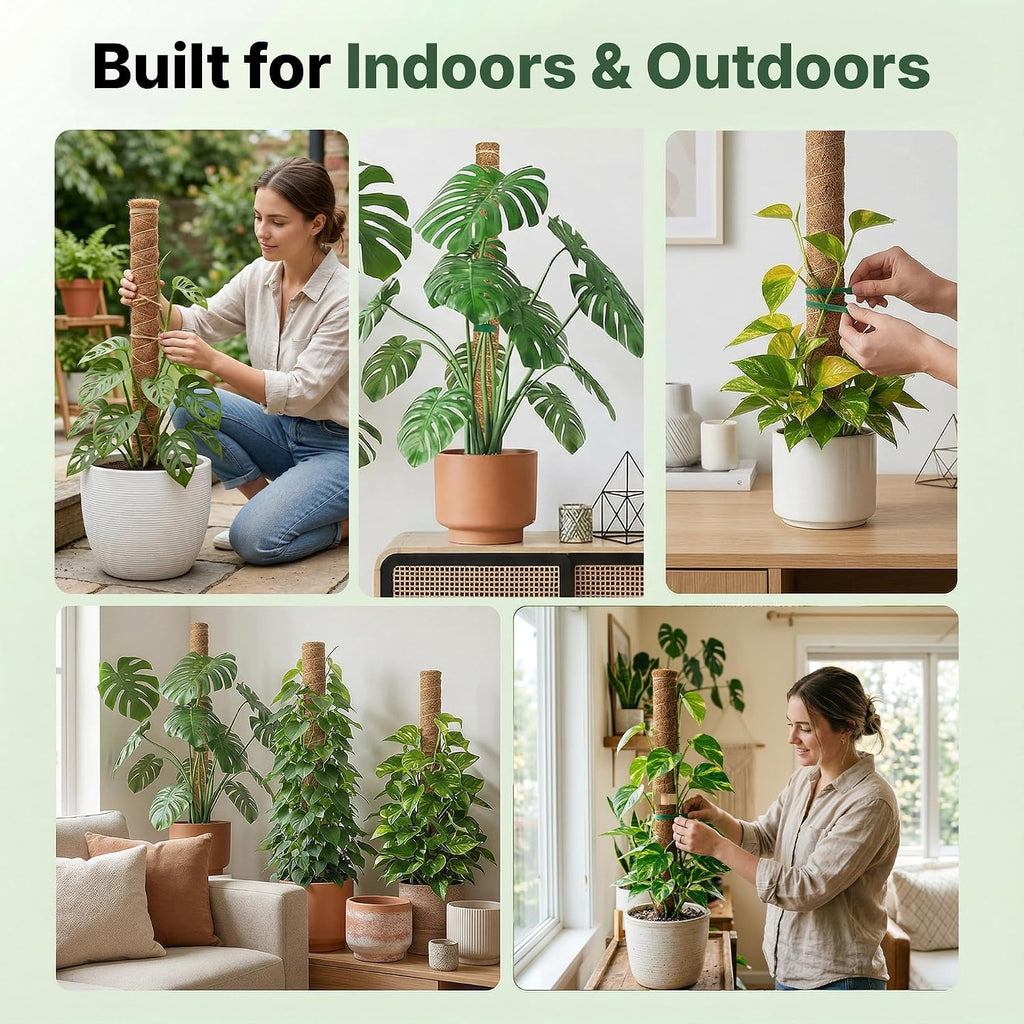 4 pack 16" moss pole plant support - stackable up to 48" - plant stakes for indoor climbing plants potted - tall coco coir pole sticks & accessories for climbing plants - view 8