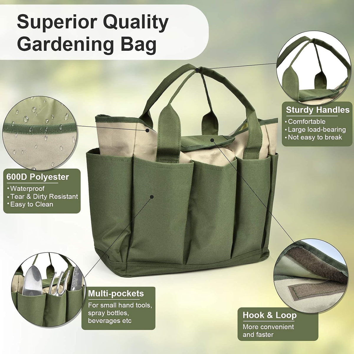 Garden Tool Bag, Garden Tote Bag With 8 Pockets, Canvas Garden Tool Storage Bags, Heavy-duty Large Organizer Bag for Garden Tool Kit, Gardening bag for women Men Indoor and Outdoor Gardening - view 6