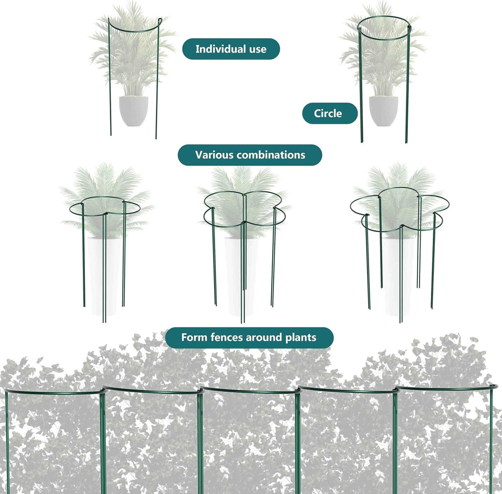 10 Pack Garden Plant Support Stakes,10" Widex16 High Heavy Duty Interlinked Half Round Peony Support Ring Cage for Indoor Outdoor Plants,Plant Supports for Peony,Tomato,Hydrangea,Rose - view 3