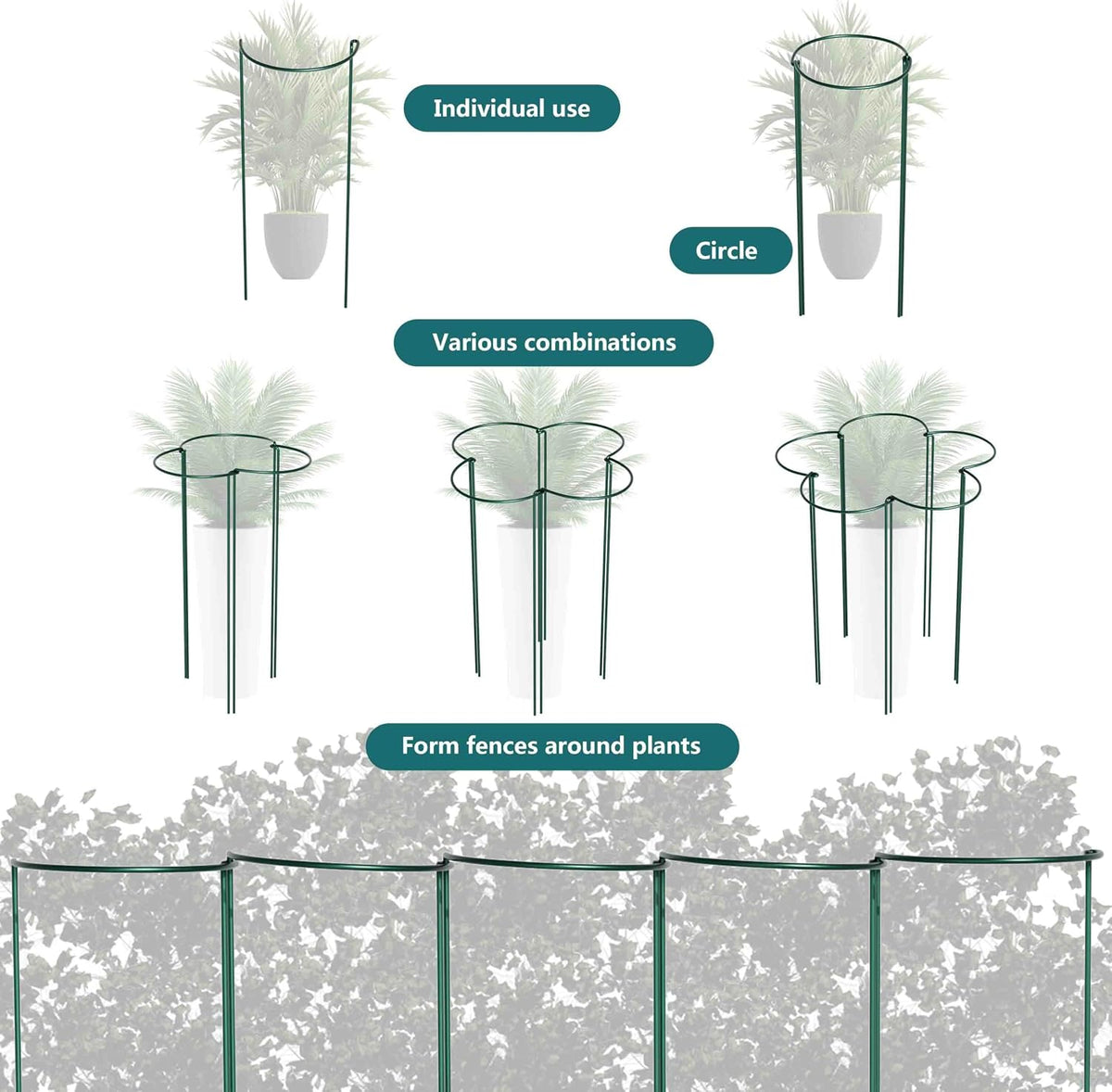 10 Pack Garden Plant Support Stakes,10" Widex16 High Heavy Duty Interlinked Half Round Peony Support Ring Cage for Indoor Outdoor Plants,Plant Supports for Peony,Tomato,Hydrangea,Rose - view 3