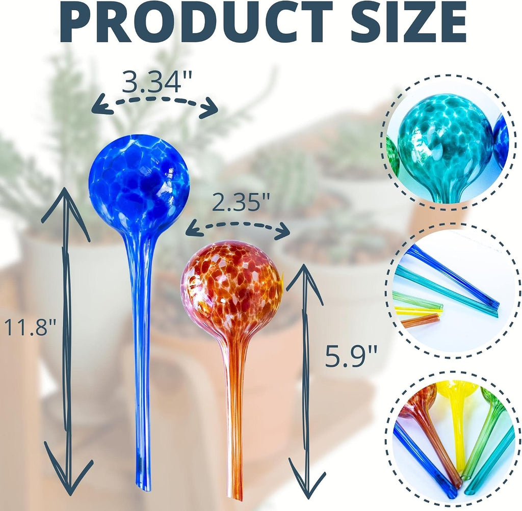 2 large 3 small glass plant watering globes - plant watering devices - plant watering bulbs - self watering spikes - self watering planter insert - free moisture meter - view 2