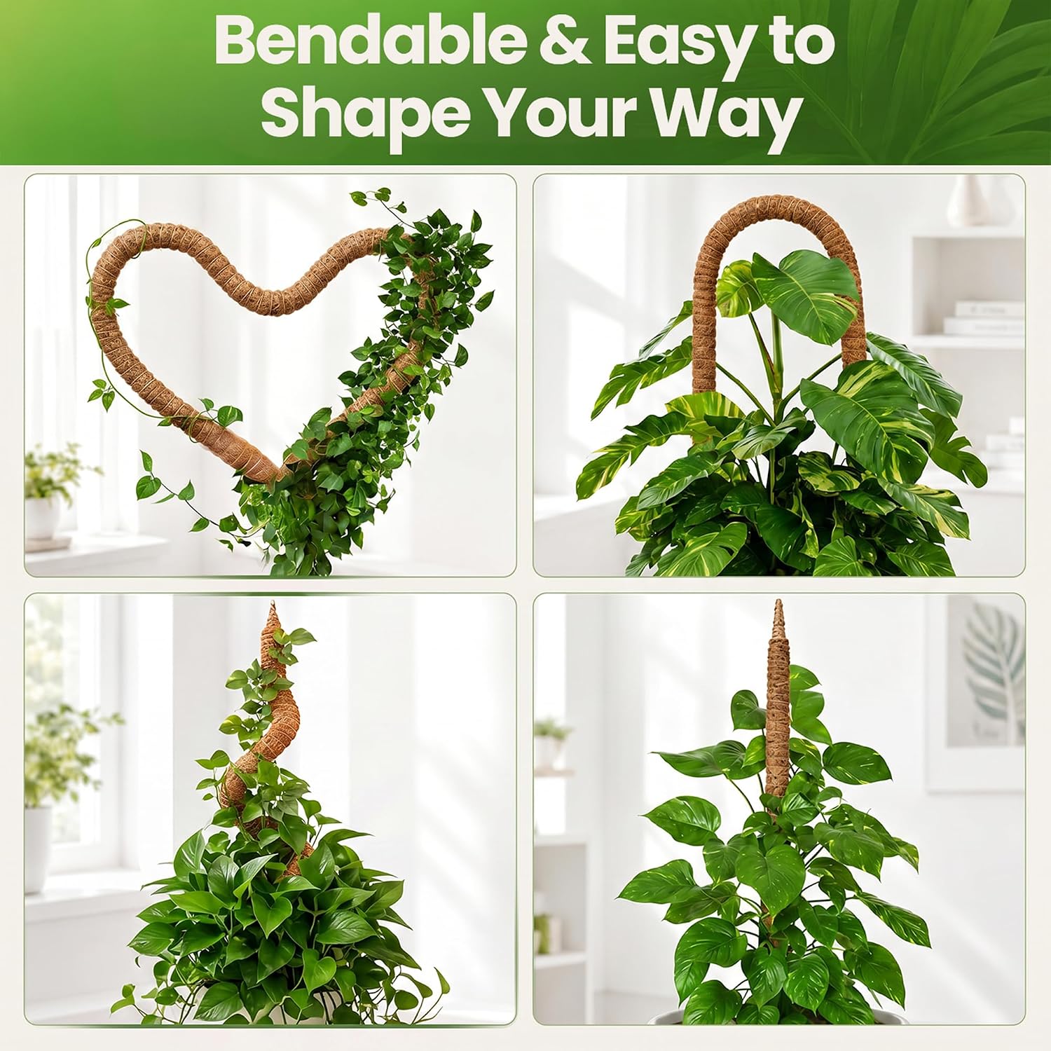 2 pack 28'' bendable moss pole plant support for climbing indoor plants - stakes for potted climbers - tall sticks indoor trellis for houseplants - accessories for moss pole - view 5