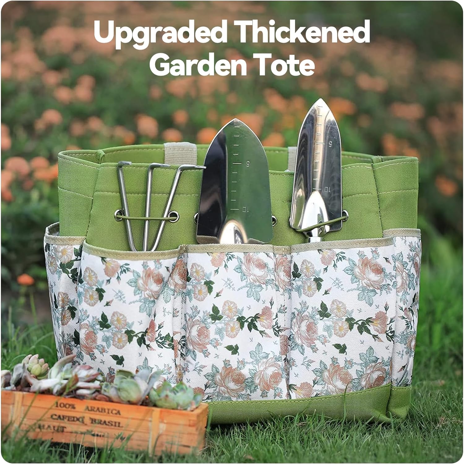 Heavy Duty Gardening Tools with Handbag, Gardening Gifts for Women | Rust-Resistant Steel Garden Tool Sets for Women, Men, Durable, Ergonomic Wooden Handle, Idea for Planting Work - view 2
