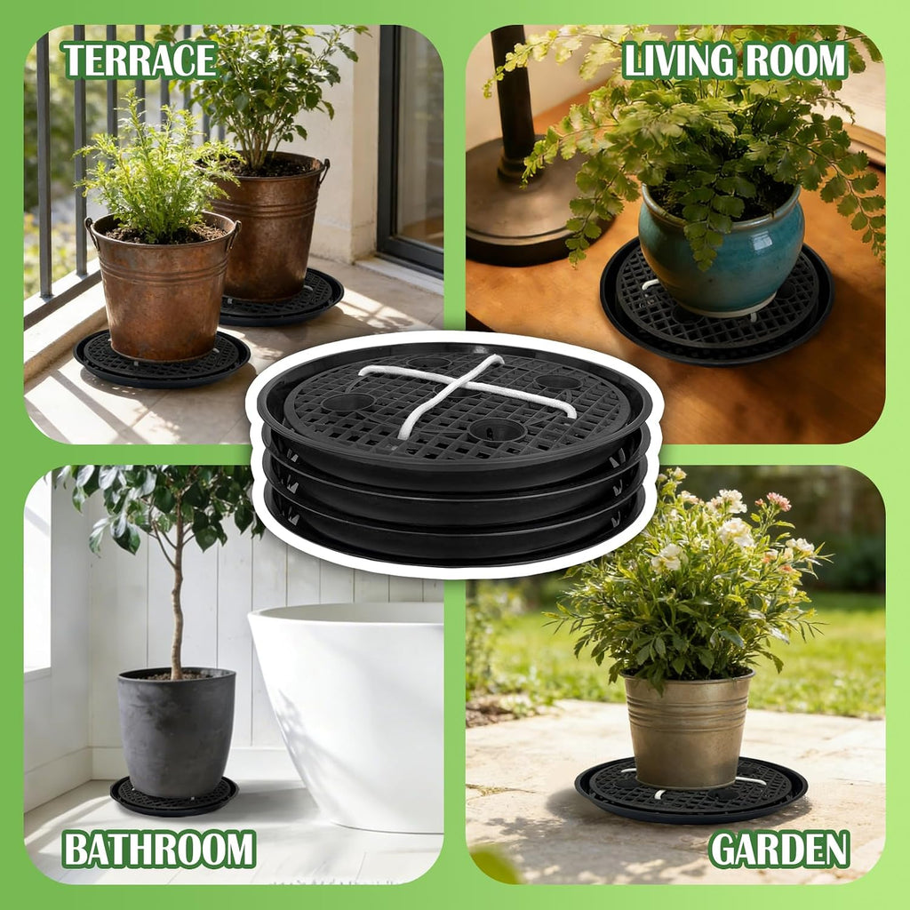 4 Pcs 14'' Self-Watering Pot Base, Auto-Irrigation System Plant Bottom | Saucer Stand for 5 Gallon Fabric Pot, Auto Watering Plant Water Tray Self Watering System for Indoor Greenhouse Grow Tent - view 6