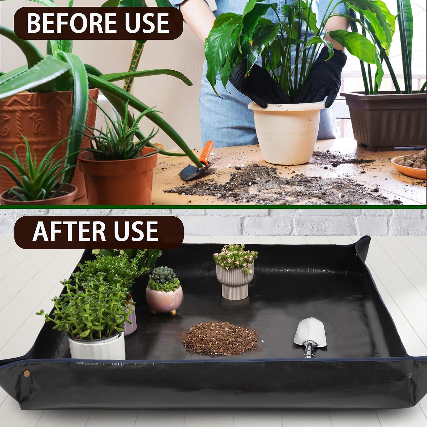 39.4" x 39.4" large plant repotting mat for indoor plants, portable and foldable gardening mat, waterproof transplanting potting mat in garden outdoor - view 2