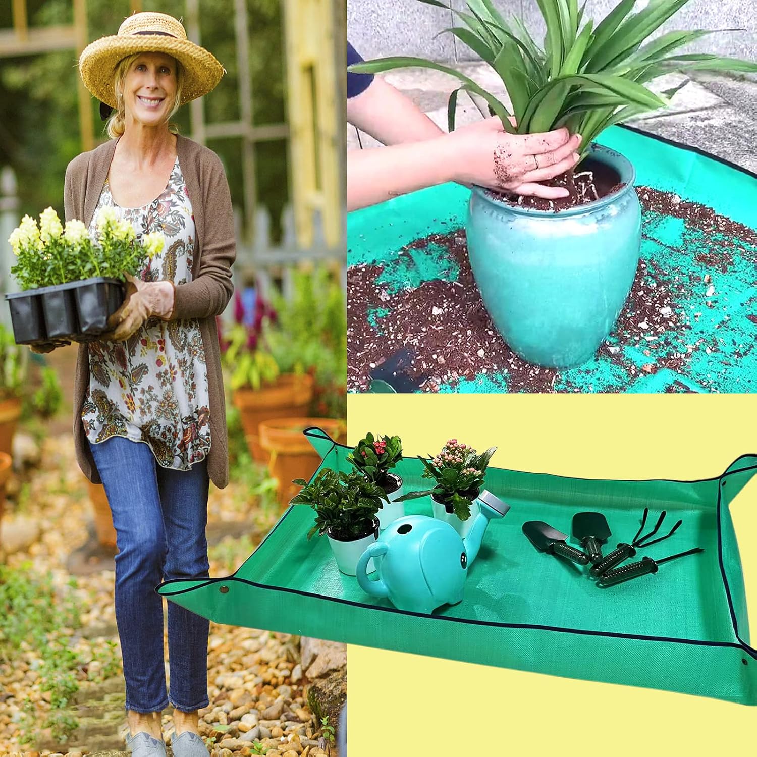 2 pcs plant repotting mat for indoor plants, 43" x 29" thickened foldable waterproof plant potting tray and mess control, portable potting mat gardening tray for house plants succulents, extra large - view 5