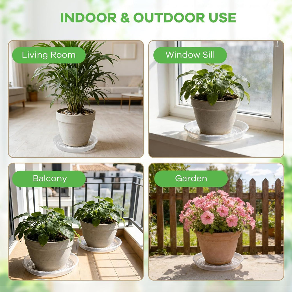 14 Pack Clear Plant Saucers for Indoors(6/8/10 Inch) – Extra Thick & Deep Plastic Plant Trays for Pots, Heavy Duty Indoor Outdoor Drip Trays, Stackable Water Catcher for Houseplants, Garden & Balcony - view 6