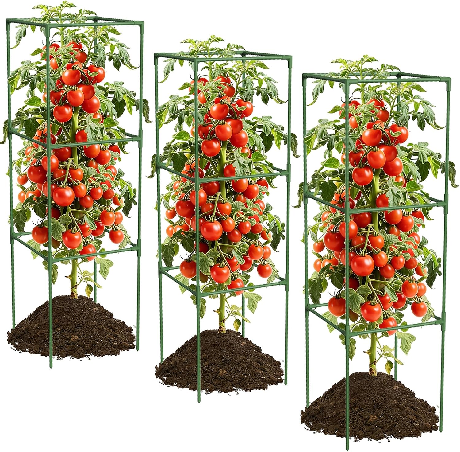 3 Pack Tomato Cages, 48'' Tall Tomato Plant Stakes Support for Raised Garden Bed Tomato, Square Trellis Cages for Garden Climbing Vegetables Flowers Fruits