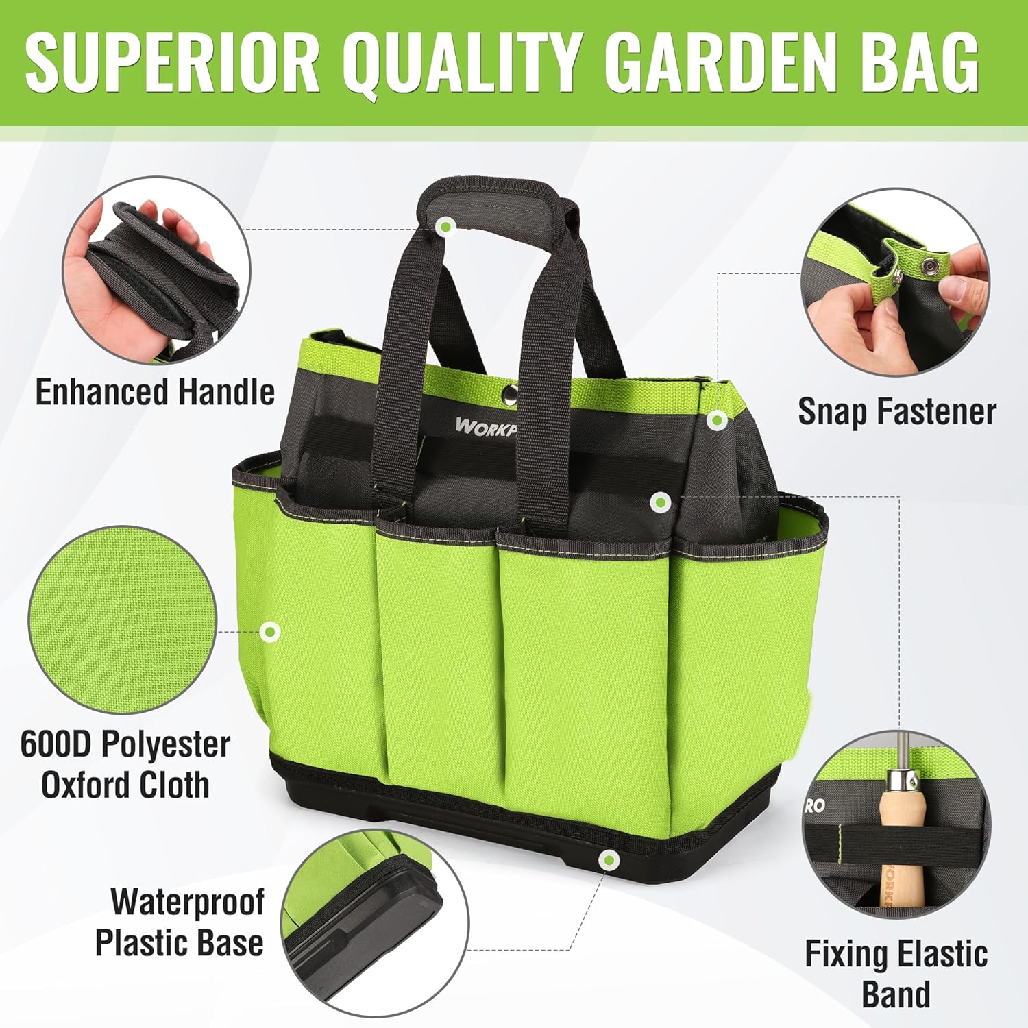 Garden Tool Bag with Waterproof Plastic Base, 8 Pockets | Heavy Duty, Gardening Bag, Oxford Garden Tote Caddy, Gardening Tool Kit Holder for Indoor and Outdoor, Tools NOT Included - view 3