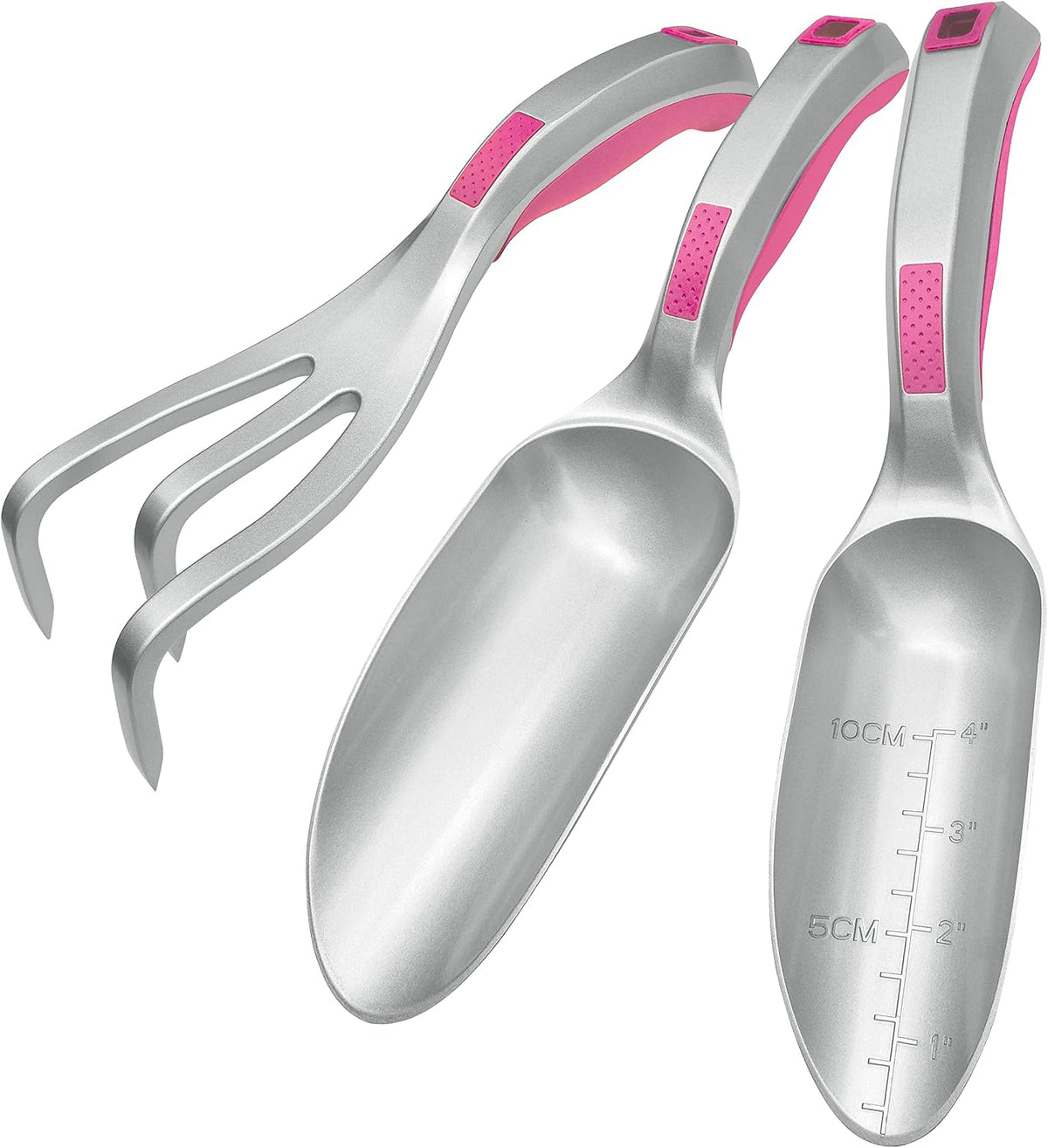 Garden Tool Set, 3PC Bend Proof Gardening Tool Kits (Soil Scooper, Garden Trowel, Cultivator Hand Rake), One-Piece Aluminum, Garden Gift Pink - view 2