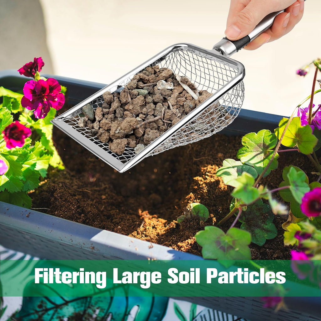 4p soil sifter for gardening, sand soil compost sieve for rocks | stainless steel, with handle (0.2/ 0.17/ 0.15/ 0.11 in mesh) - view 4