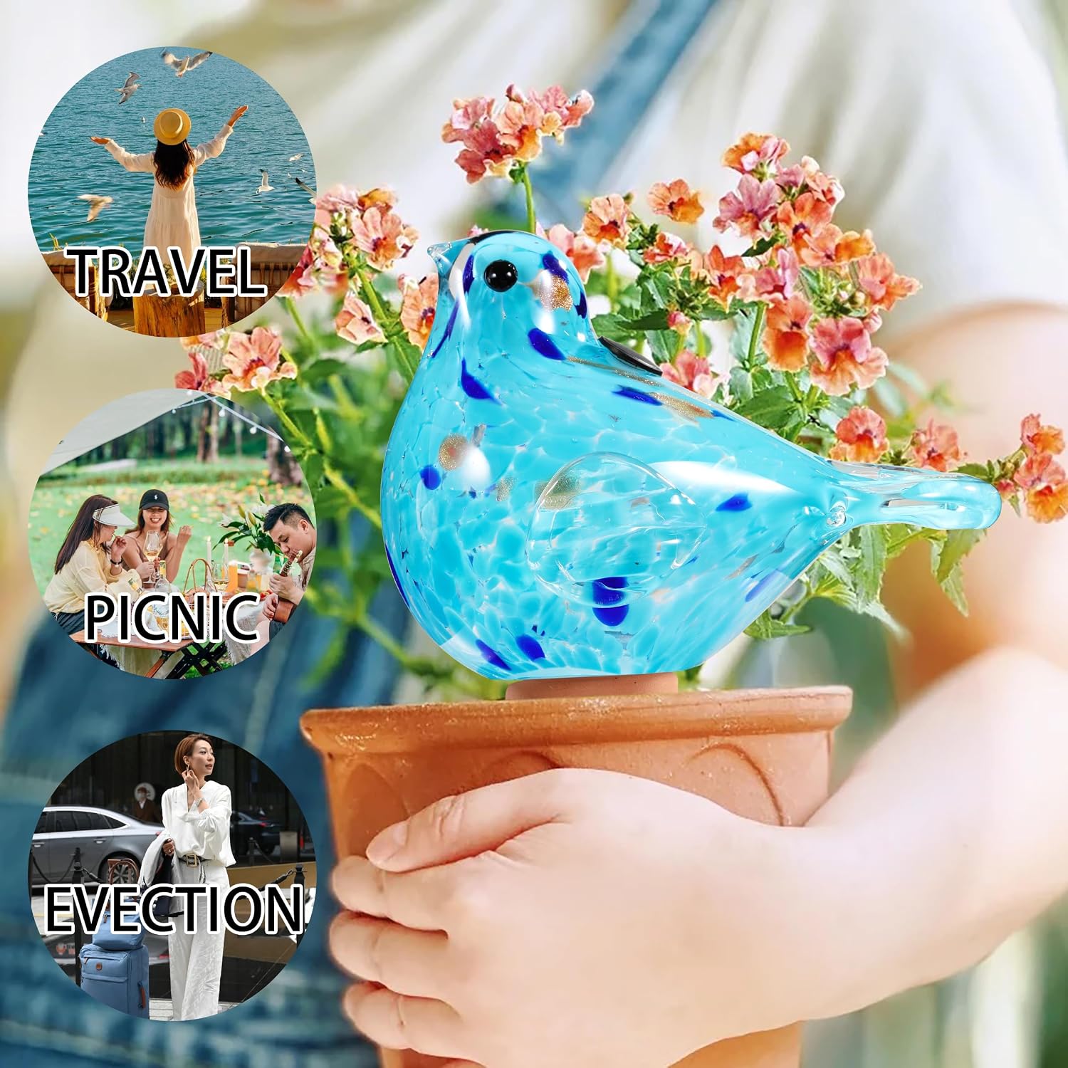 Glass bird shaped plant watering ball glass automatic watering ball flower pot insertion spike drip irrigation device watering ball irrigation system plant enthusiast gift (light blue) - view 5
