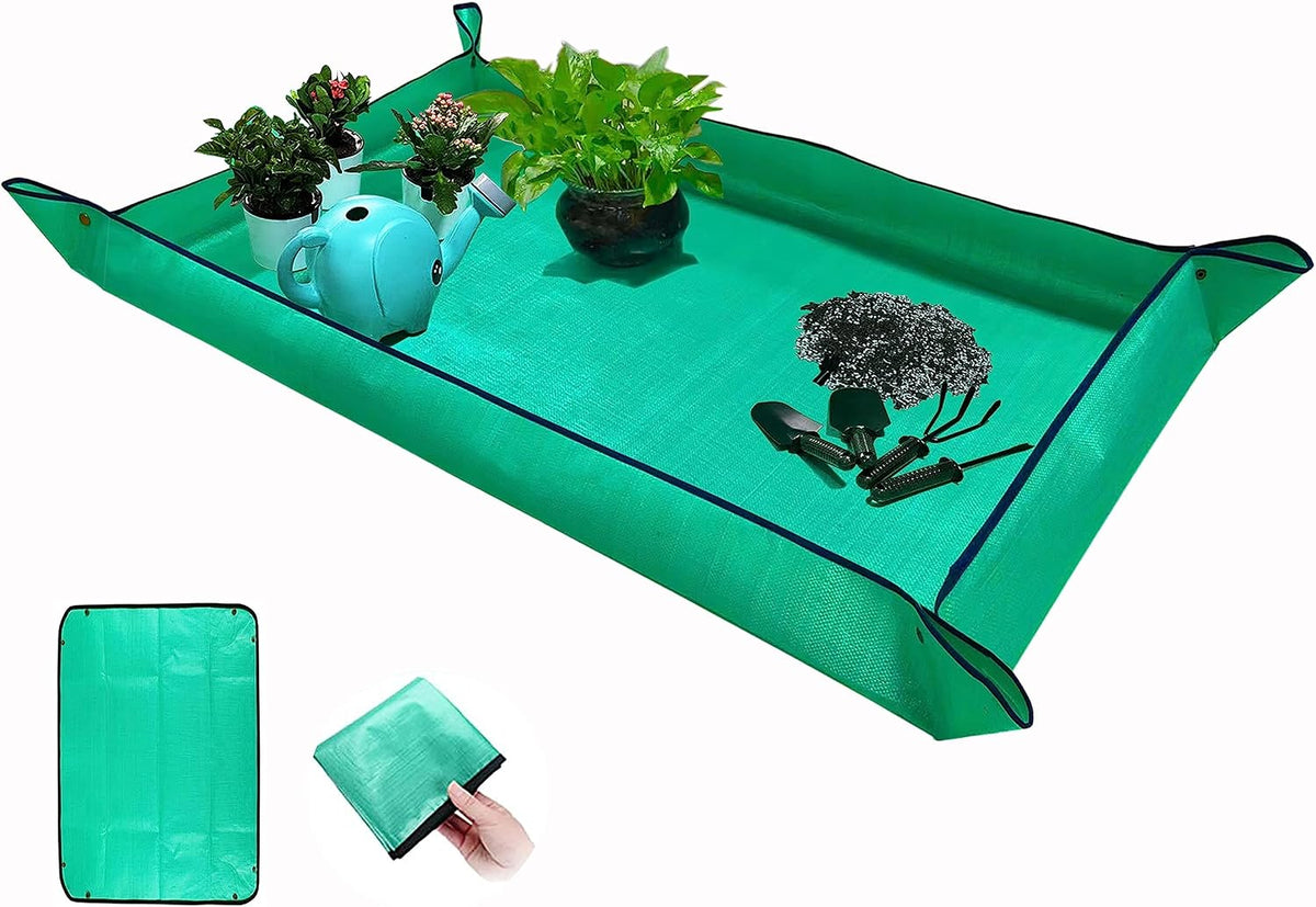 Extra Large Plant Repotting Mat,Thickened Waterproof for Indoor Plant Transplanting and Mess Control,Foldable Succulent Portable Gardening Mat (43'*30',Green)
