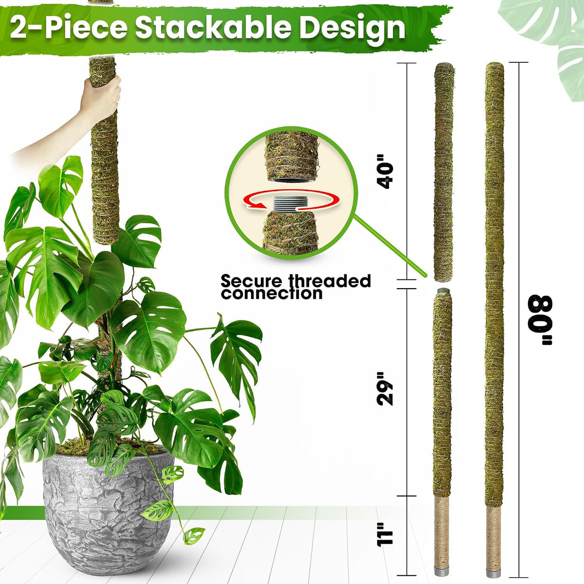 80 Inches Large Moss Pole for Plants Monstera, Plant Stakes for Indoor Plants, Monstera Plant Support, Plant Support/Plant Pole for Big Climbing Plants Indoor (1pc., 80'') - view 4