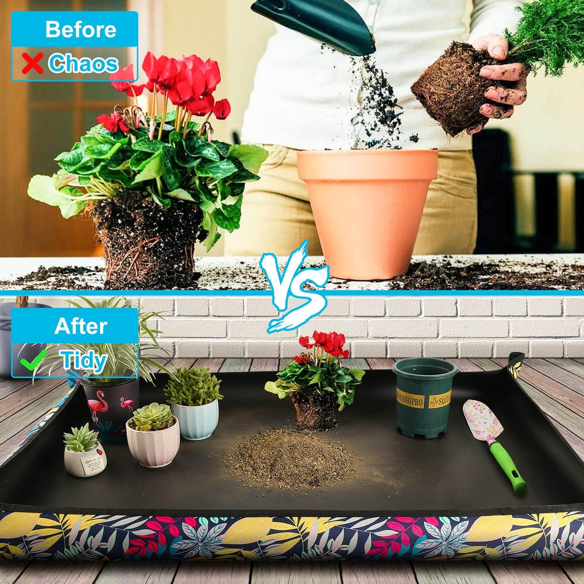 Extra large repotting mat for indoor plant transplanting and mess control 43.5"x 29.5" thick waterproof potting mat succulent gardening mat portable foldable potting tray unique gifts for plant lovers - view 2
