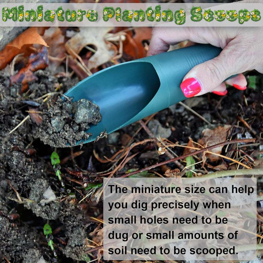 Set of 2 Soil Scoops - Mini Hand Scoops for Transplanting, Weeding, and Potting - Small Garden Scoop, Potting Scoopers, Bonsai Tool - Set of 2 Different Sizes 6½" x 2½" and 6¼" x 1¾" - Green - view 3