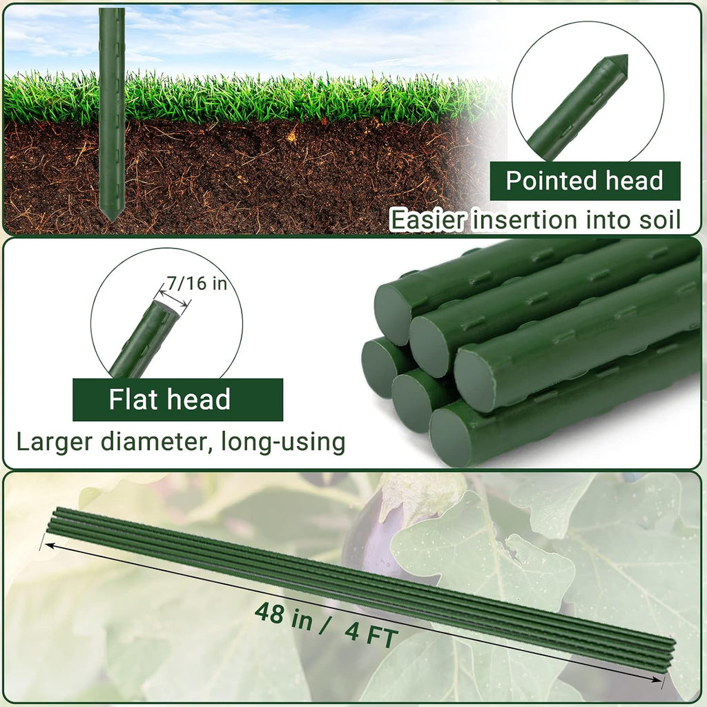 Garden Stakes 48'' Plant Sticks, 50PCS Plastic Coated Steel 4ft Plant Stakes Support for Growing Climbing Plants, Tomato Stakes Gardening Supplies - view 3