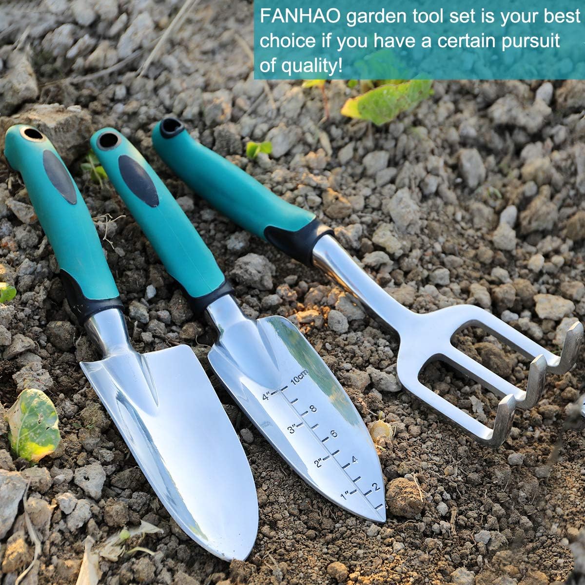 Garden Tools Set, 3 Piece Heavy Duty Gardening Tools Cast Aluminum with Soft Rubberized Non-Slip Handle, Durable Garden Hand Tools Garden Gifts for Men Women - view 7