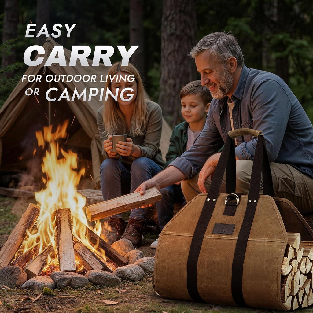 Waxed Canvas Firewood Carrier Tote | Large capacity for firewood transportation, fits hearth stove and fireplace, portable for indoor and outdoor storage - view 6