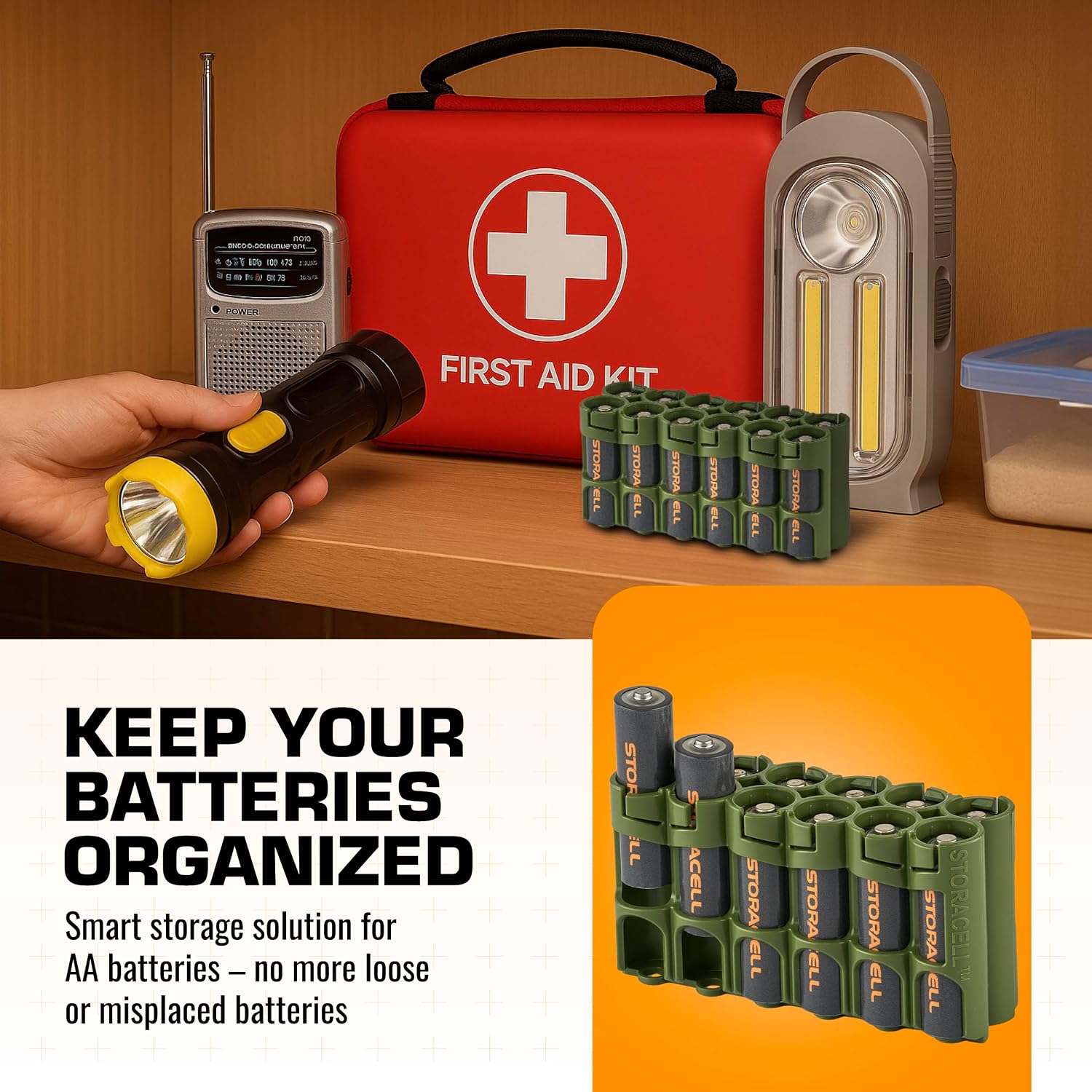 AA Battery Storage Caddy, Military Green, Holds 12 Batteries (Not included) - view 2