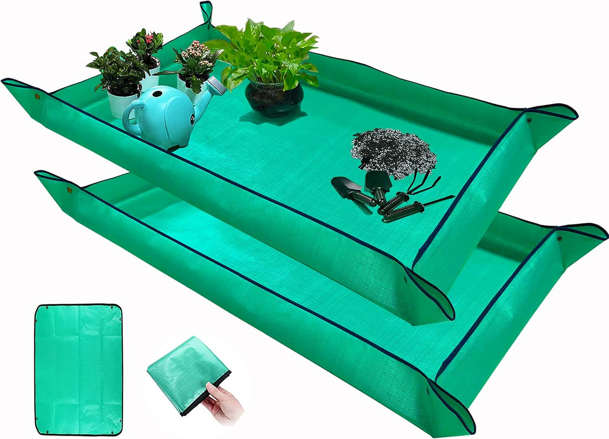 2 pcs plant repotting mat for indoor plants, 43" x 29" thickened foldable waterproof plant potting tray and mess control, portable potting mat gardening tray for house plants succulents, extra large