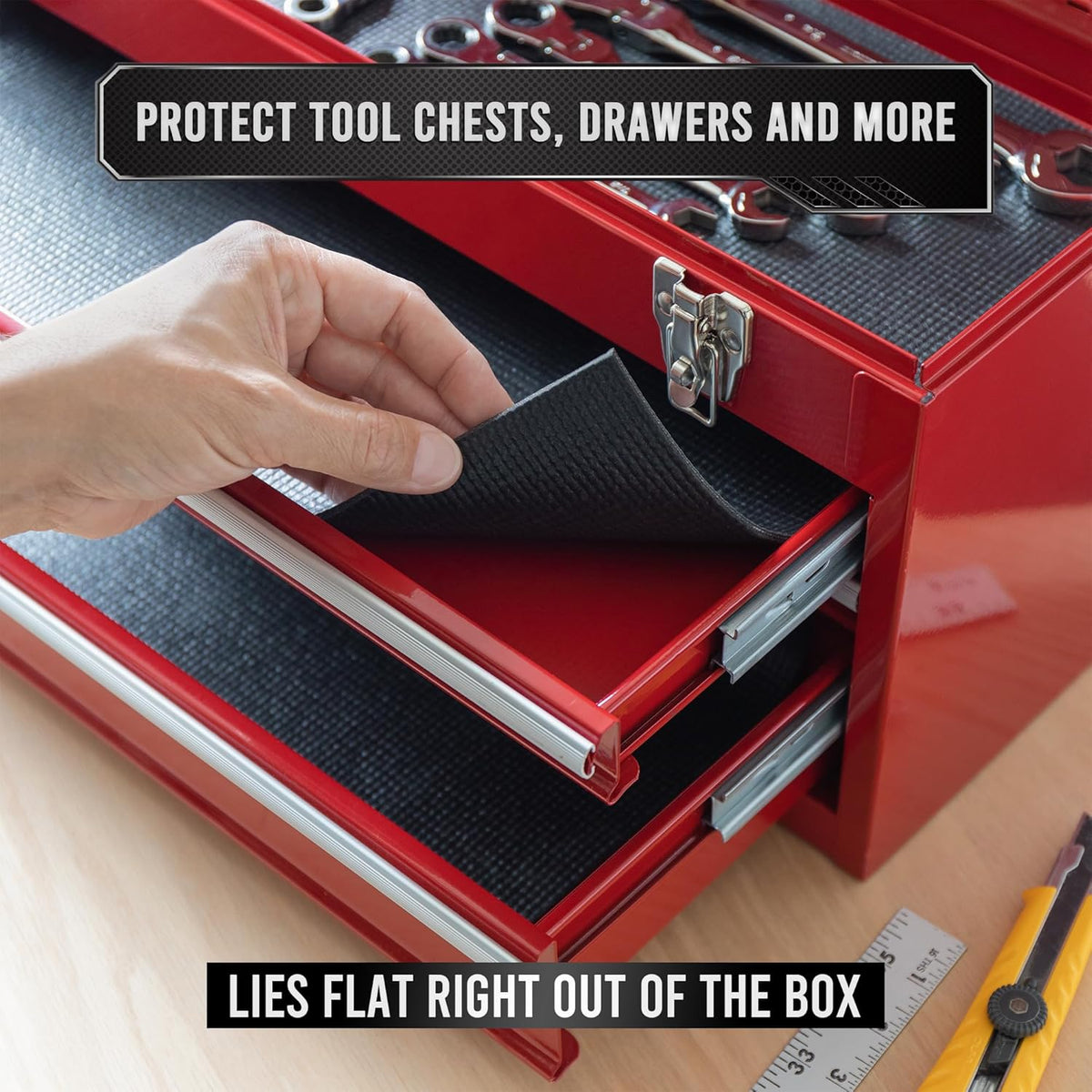Tool Box Liner 10 ft x 24" Black Non Slip Mat Shelf Liner | Professional Grade Thick Drawer Liner for Cabinets and Toolboxes; Non-slip Mat Protects Shelves, Drawers, and Tool Trays Well - view 3