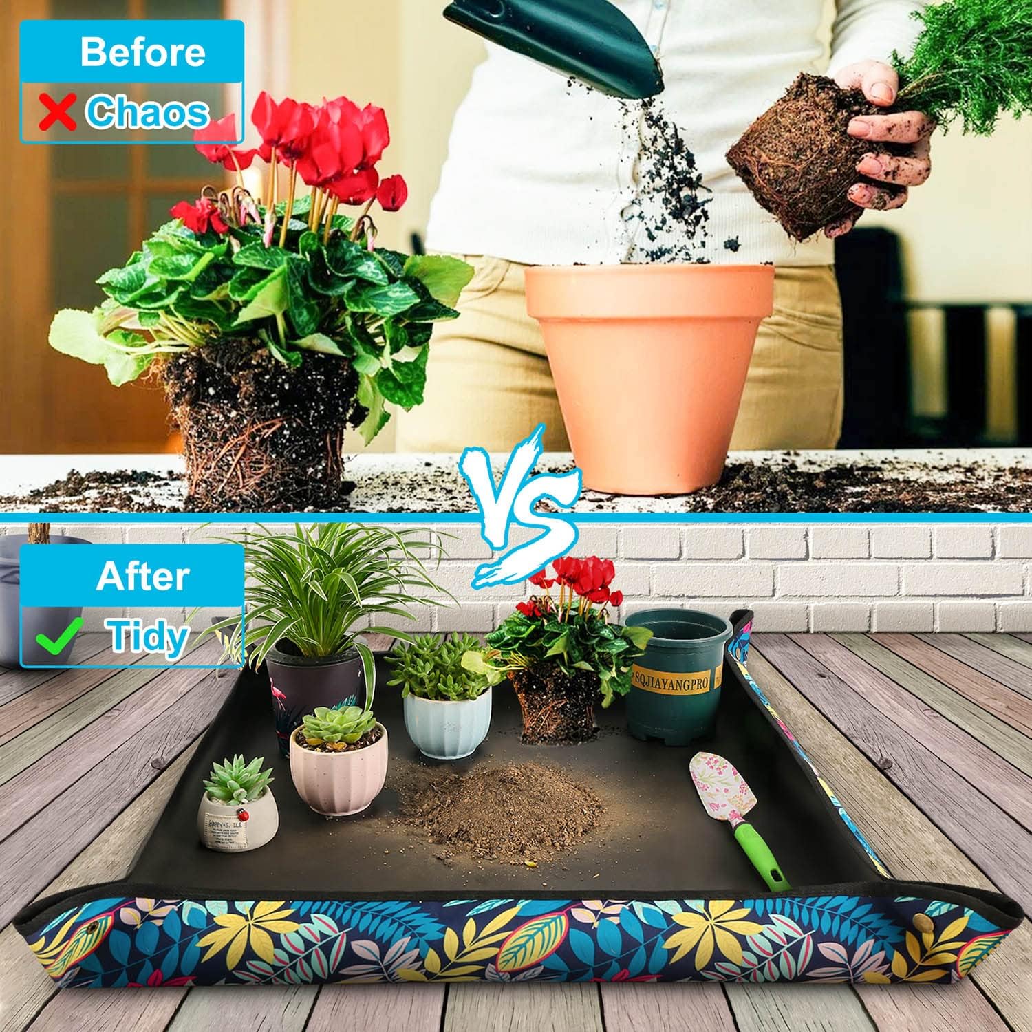 Repotting mat for plant transplanting and mess control 29.5"x 29.5" oxford fabric waterproof potting foldable indoor portable gardening tray unique gifts lovers - view 2