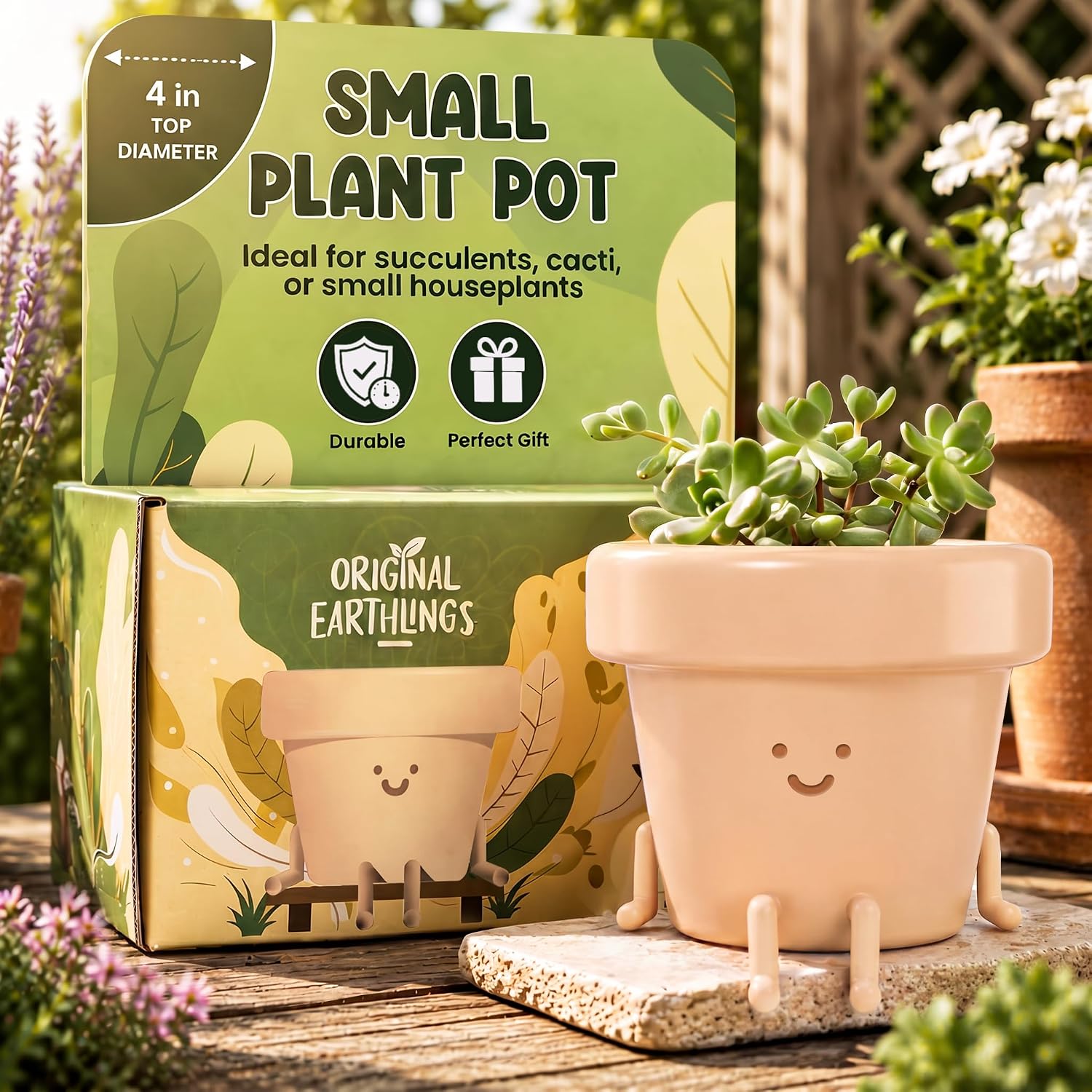 Sitting Small Plant Pot - 4 Inch Cute Plant Pot - Succulent & Cactus Christmas Planters, Removable Drainage Plug, Cute Decor Plant Gifts for Plant Lovers, Teacher Gifts - view 8