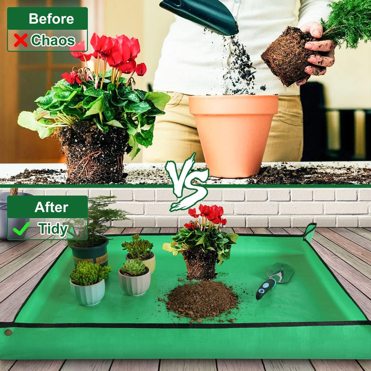 39.5" x 31.5" large repotting mat for indoor plants transplanting control mess table top gardener portable potting tray succulent potting garden mat gardening gifts for women plant lady gifts - view 2
