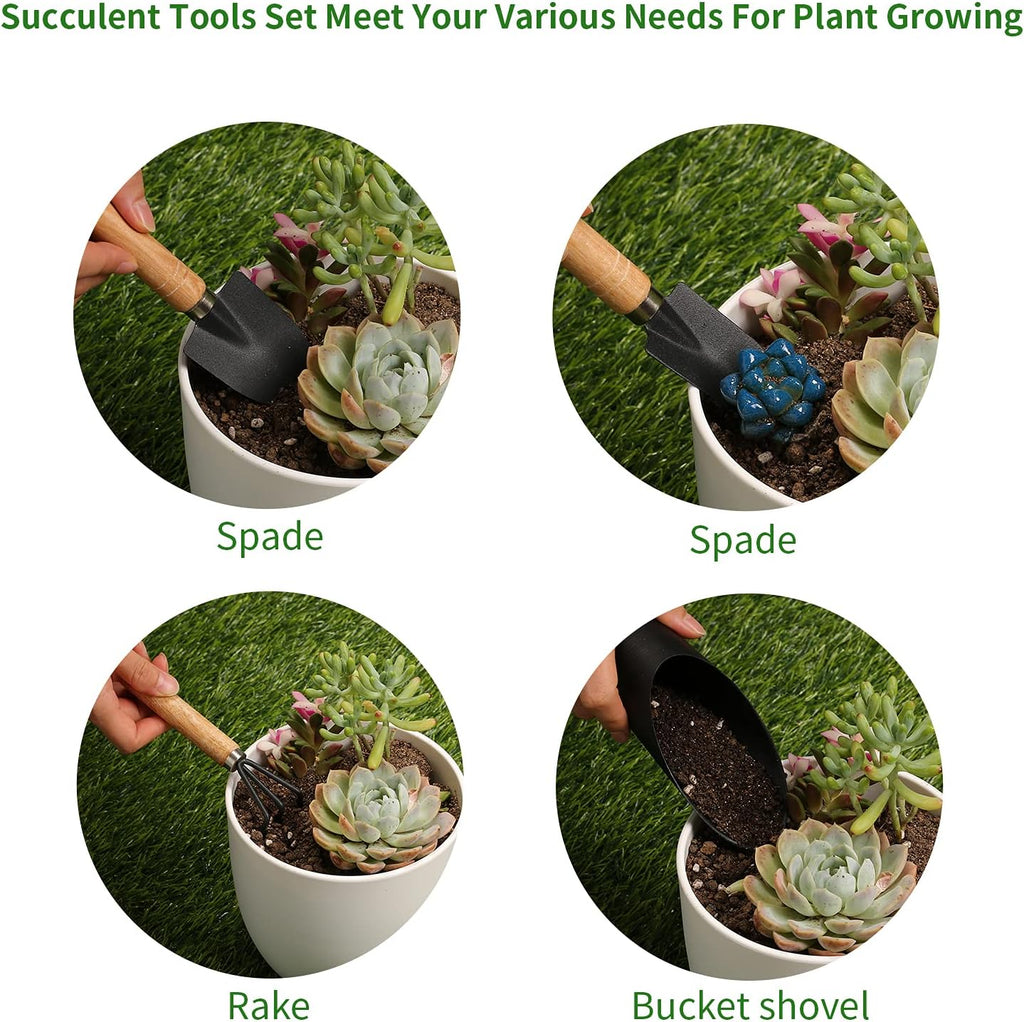 5pcs succulent tool set, mini garden tools for plant care (no flowerpot) | plant potting mat as plant accessories, succulent gardening hand tools kit for seedling soil, gifts for woman's gardening work - view 3
