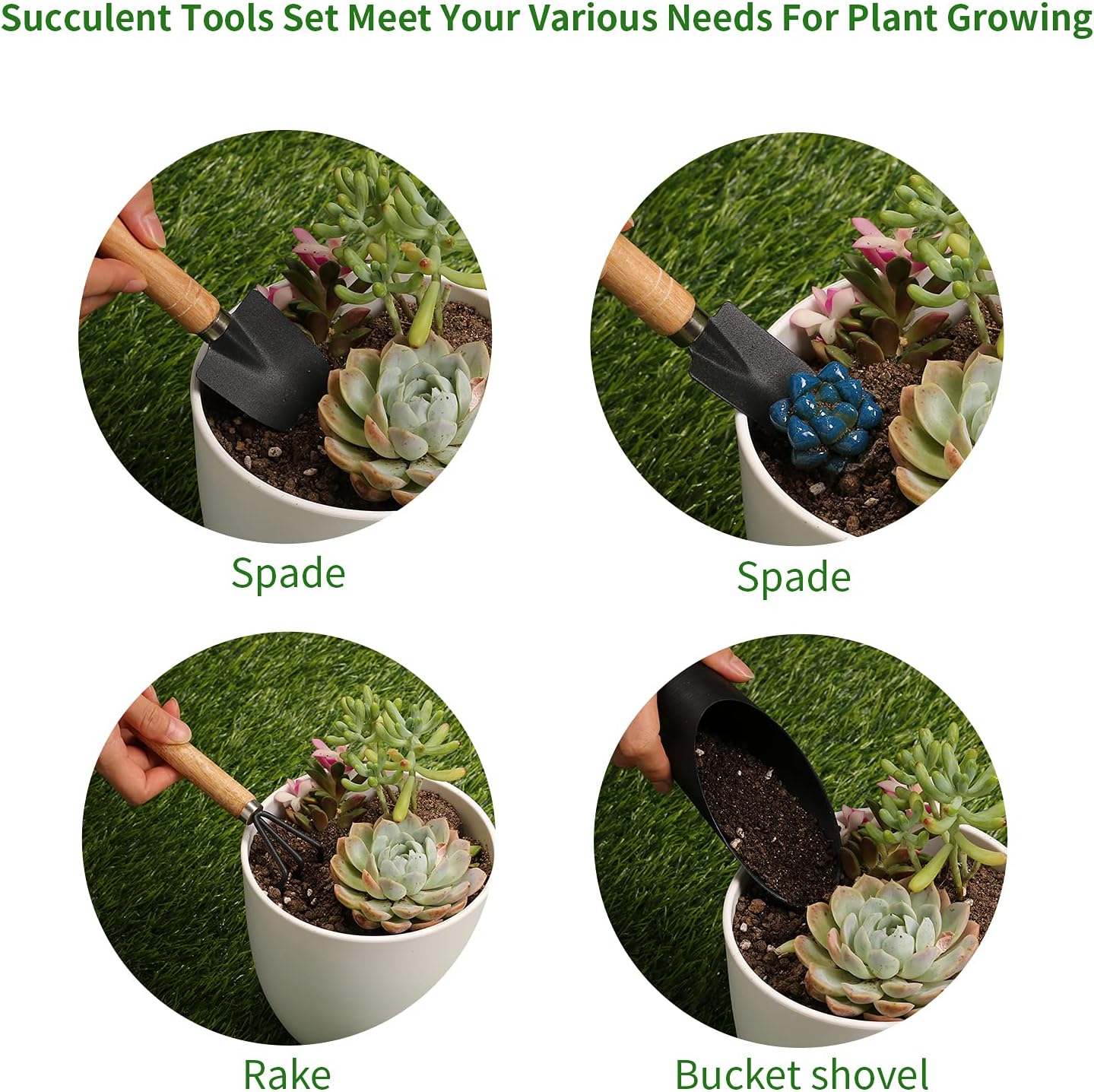 5pcs succulent tool set, mini garden tools for plant care (no flowerpot) | plant potting mat as plant accessories, succulent gardening hand tools kit for seedling soil, gifts for woman's gardening work - view 3