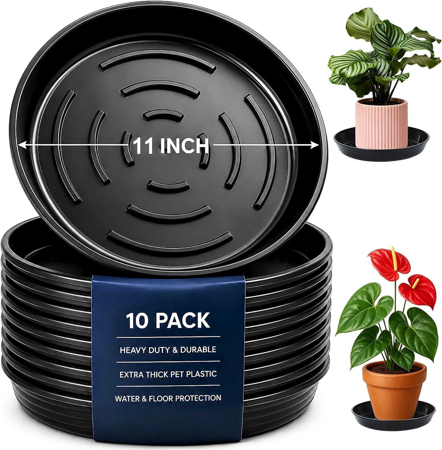 15 Pack Plant Trays for Pots 1.5" Deep Plant Saucers, Heavy Duty 8" 10" 12 inch Plant Tray Bulk Thickened Plant Plates to Catch Water, Durable Plant Saucer Flower Pot Accessories - view 6