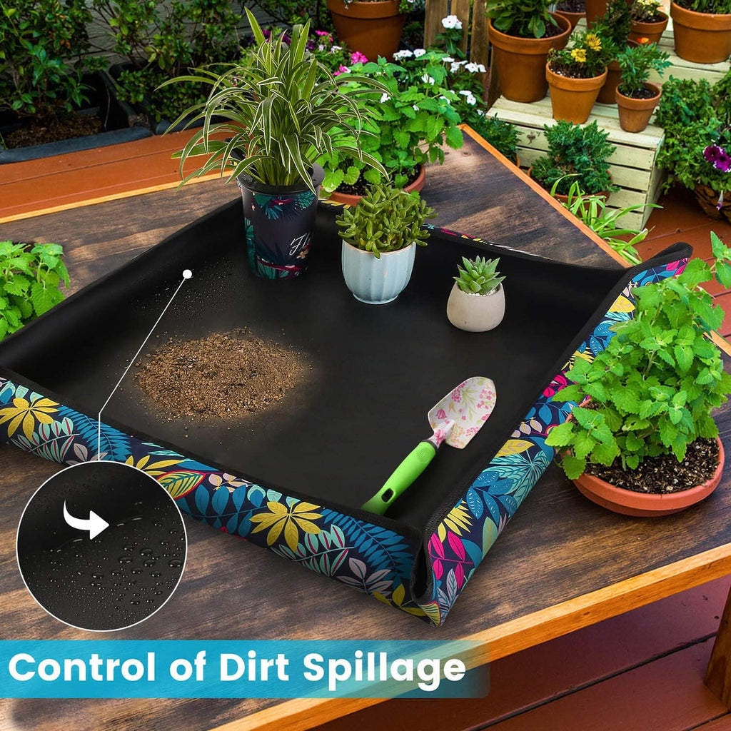 Repotting mat for plant transplanting and mess control 29.5"x 29.5" oxford fabric waterproof potting foldable indoor portable gardening tray unique gifts lovers - view 4