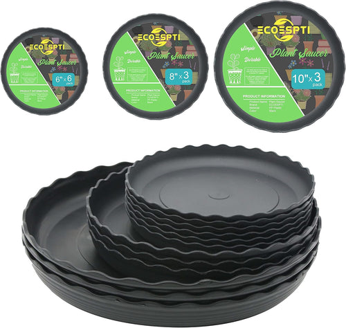 12pcs plant saucer, 6 8 10 inch durable plastic plant tray, black round plant pot saucers, drip tray for indoor and outdoor garden