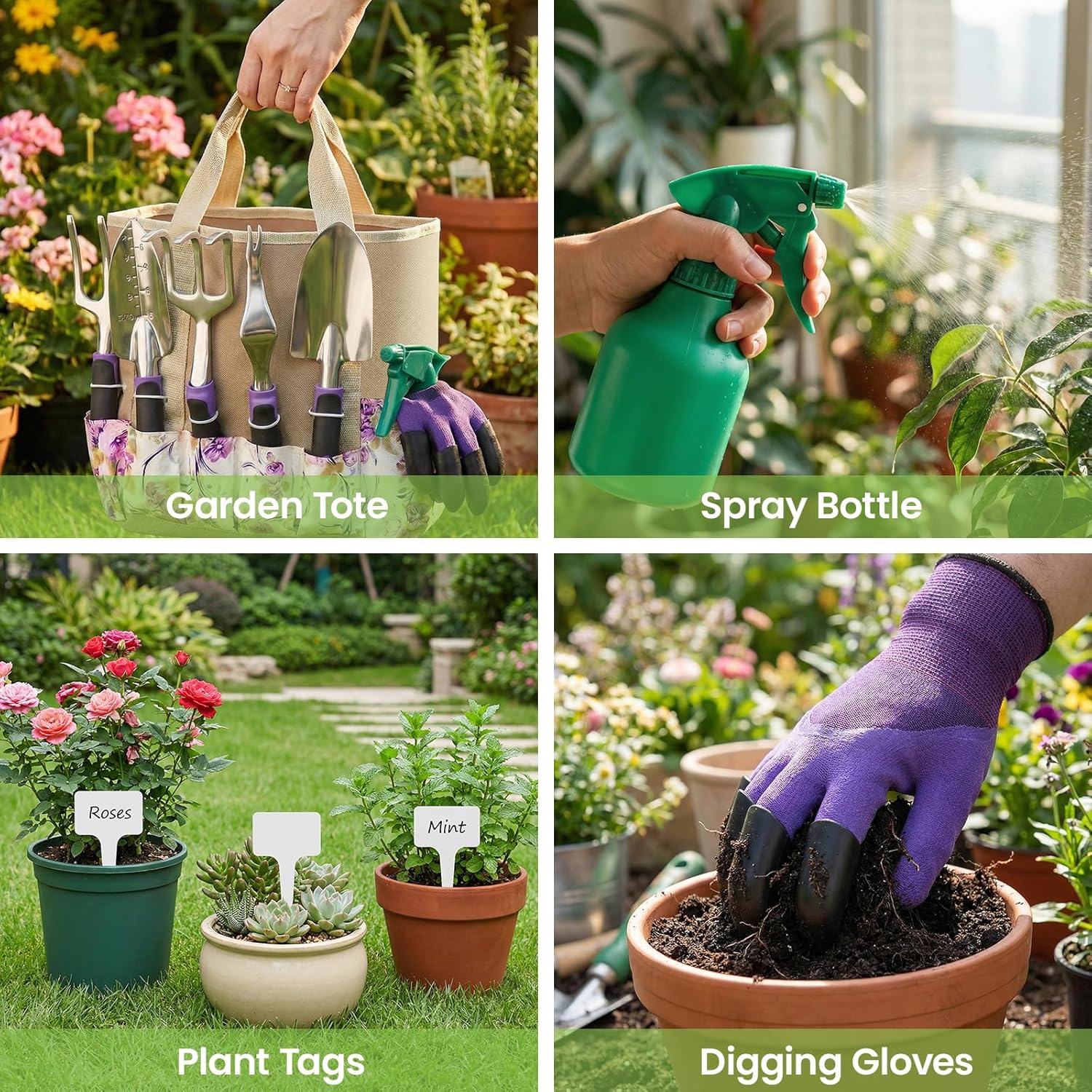 Garden tools set, 30 piece stainless steel gardening kit with vintage floral tote bag, non-slip ergonomic rubber handle, ideal gift for women & beginners, for succulent, home garden - view 3