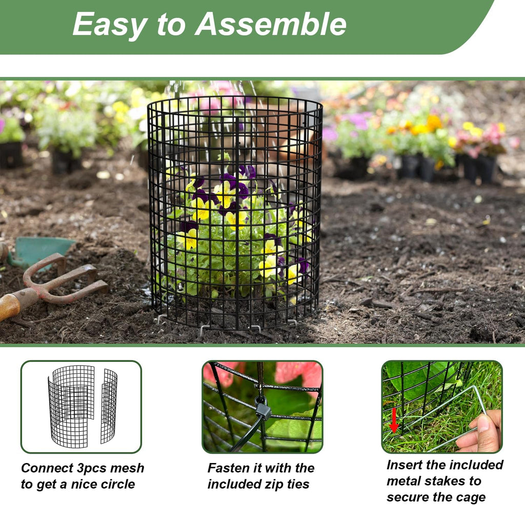 6 Pack Plant Protector from Animals, 13.5" Dia x 14" H Wire Plant Protectors, 18pcs Pre-Bent Metal Mesh to Keep Animals Out with Zip Ties & Stakes (6 Packs) - view 6