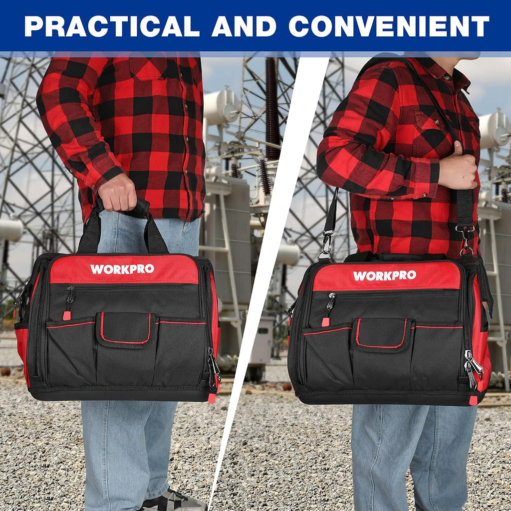 16" Top Wide Mouth Tool Bag with Water Proof Rubber Base, Multi-Compartment, 46 Pockets, For Tool Organizer & Storage, W081122A - view 6