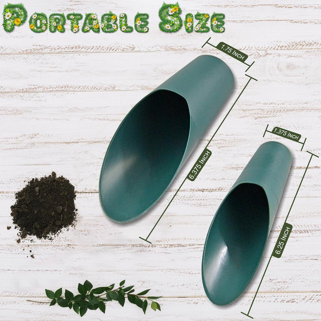 Set of 2 Soil Scoops - Mini Hand Scoops for Transplanting, Weeding, and Potting - Small Garden Scoop, Potting Scoopers, Bonsai Tool - Set of 2 Different Sizes 6½" x 2½" and 6¼" x 1¾" - Green - view 2
